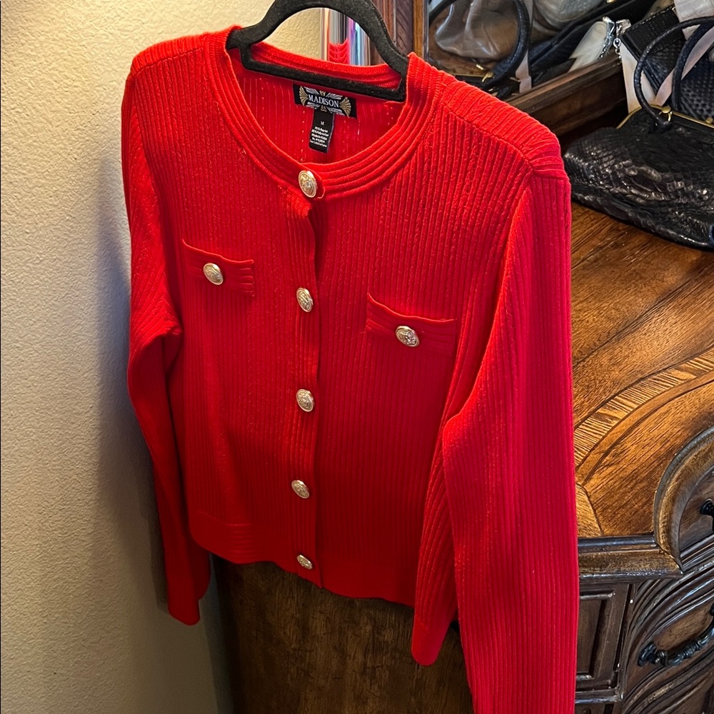 Madison Red Cardigan with Gold Buttons